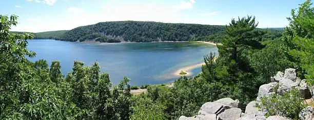 Wide panorama of Devils Lake State Park in Baraboo, Wisconsin, USA.