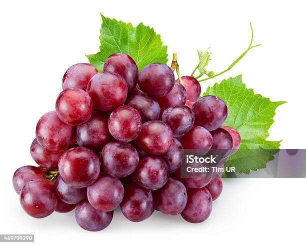 Ripe Red Grape With Leaves Isolated On White Stock Photo - Download Image Now - Grape, Cut Out, Purple