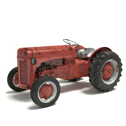 3d illustration of an old rusty tractor