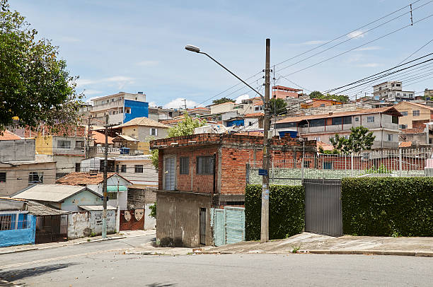 View of poverty in the favela of Sգao Paulo Poverty in the favela of Sao Paulo city. Illegal and fragile constructions in hill. favela stock pictures, royalty-free photos & images