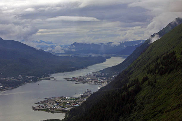 Juneau, Alaska, from the air Helicopter ride back to Juneau, Alaska alaska us state photos stock pictures, royalty-free photos & images
