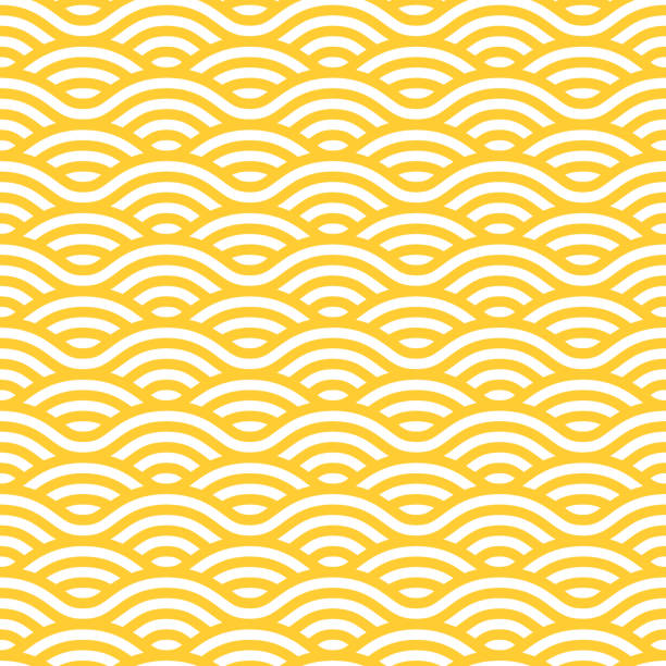 yellow and white waves seamless pattern - japan stock illustrations