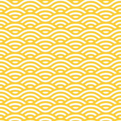 Yellow and white waves seamless pattern. Vector linear ornament.