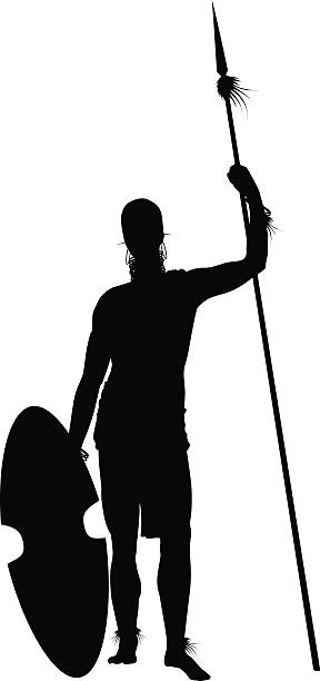 African Warrior African tribal warrior with spear detailed vector silhouette. EPS 8 african warriors stock illustrations