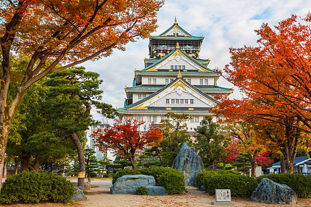 Osaka castle in Autumn Osaka, Japan - November 18 2013: Osaka Castle is one of Japan's most famous and played a major role in the unification of Japan during the 16th century osaka castle stock pictures, royalty-free photos & images