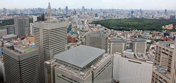 Tokyo, Japan - June 26, 2010:  Industrial view of Tokyo from Tokyo Metropolitan Government Towers in the direction of Yoyogi park.