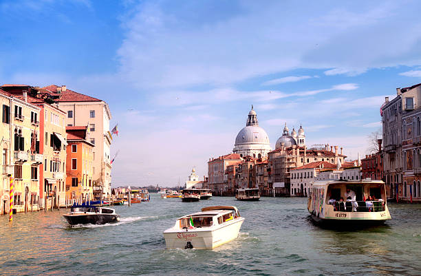 Venice, Italy - February 7, 2015: Beautiful view with Grand Canal and Basilica di Santa Maria della Salute, Venice, Italy