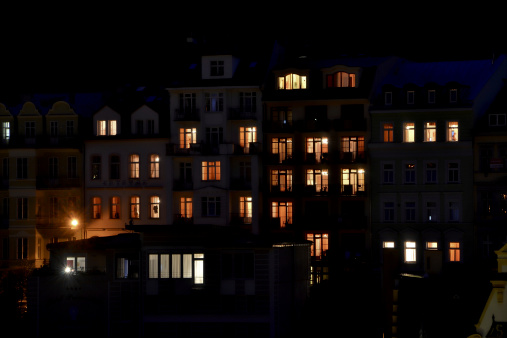 Old town of Karlovy Vary at night