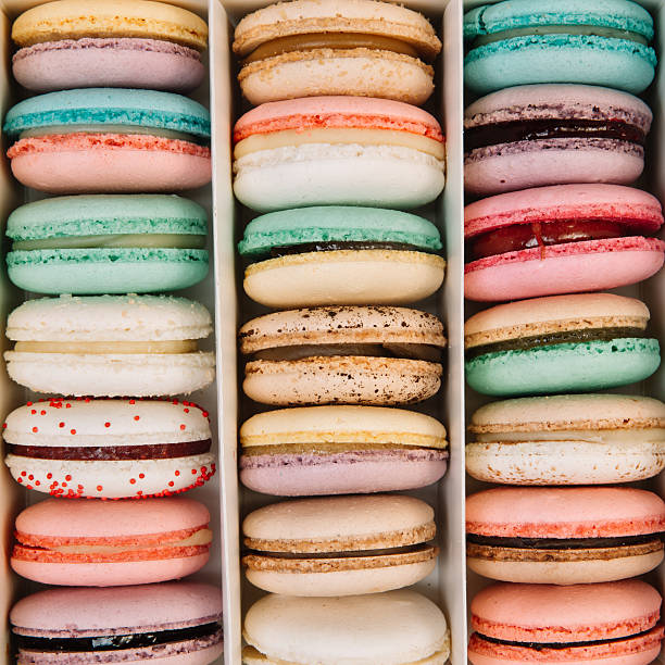 istock traditional french colorful macarons in a box 469816684