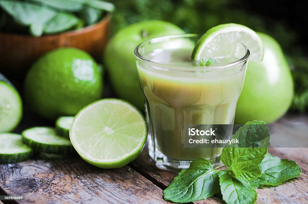 Green smoothie with apples,parsley,spinach,cucumber,lime and mint Celery Stock Photo
