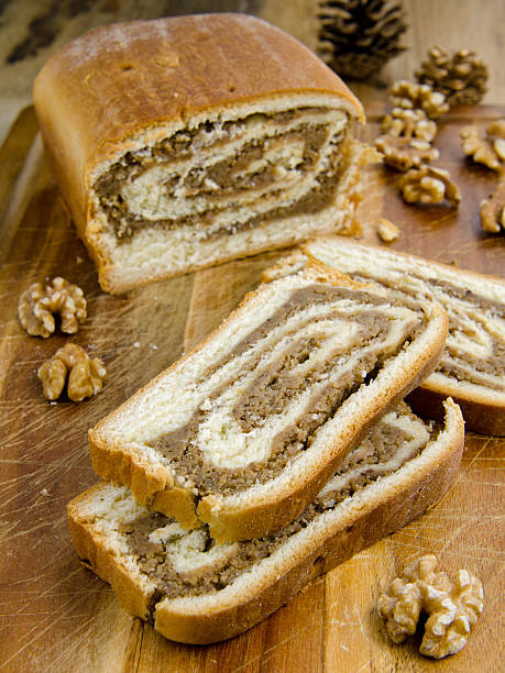 Potica, Roll with walnuts stock photo