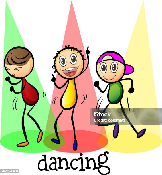 Ilustración de Tres Hombres De Baile y más Vectores Libres de Derechos de Acontecimiento - Acontecimiento, Actividad, Adolescente
