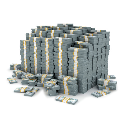 3d illustration of dollars stack over white background