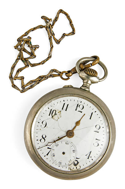 Vintage pocket watch Vintage pocket watch with chain  on white broken pocket watch stock pictures, royalty-free photos & images