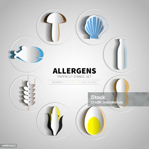 Vector Icons Set For Papercut Allergens Products Stock Illustration - Download Image Now - Food, Allergy, Pollen