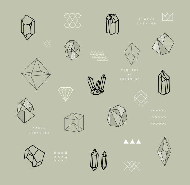 ilustraciones, imágenes clip art, dibujos animados e iconos de stock de juego de cristales. formas geométricas. - gem jewelry hexagon square