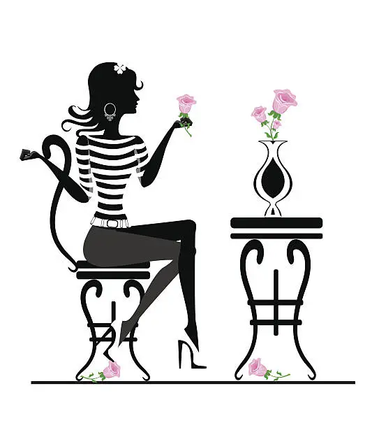Vector illustration of Girl in a cafe