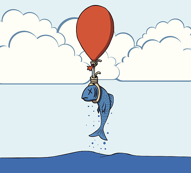 Suicide Fish With Balloon Vector Illustration Stock Illustration - Download  Image Now - Balloon, Blue, Cartoon - iStock