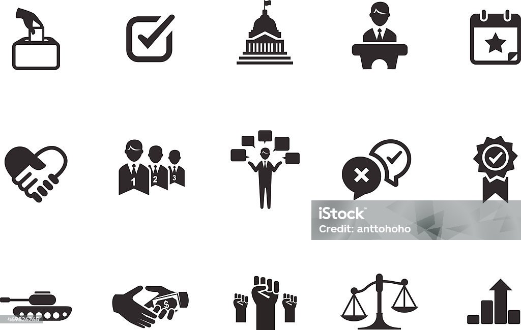 Political icons illustration Political and election icons. Editable vector icons for video, mobile apps, Web sites and print projects. Icon Symbol stock vector