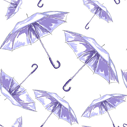 Sketch watercolor violet umbrella. Vector simple pattern.Outline.