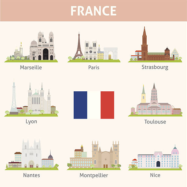 ilustrações, clipart, desenhos animados e ícones de a frança.  símbolos de cidades - city of nice illustrations