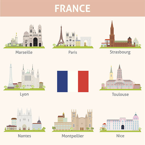 France. Symbols of cities France. Symbols of cities. Vector set nantes stock illustrations