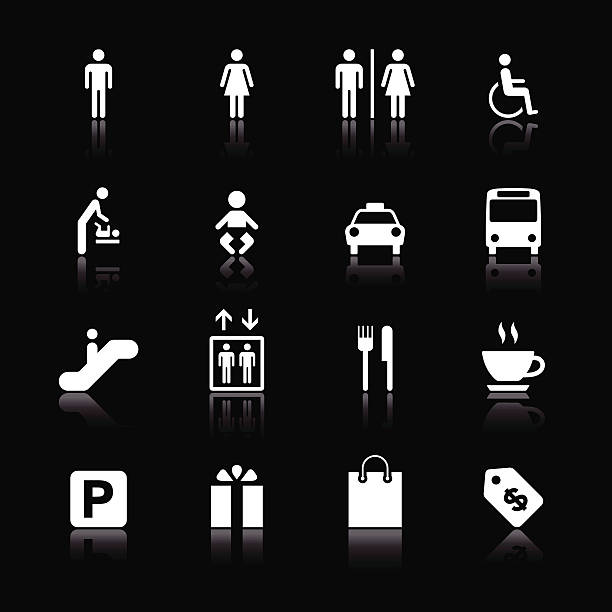 Mono Icons Set | Public & Shopping Mall An illustration of public & shopping mall icons set for your web page, presentation, & design products. mens room stock illustrations