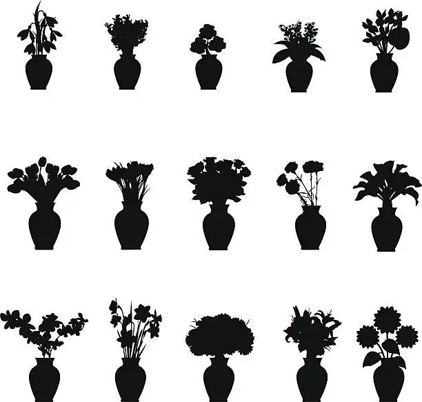 Vector illustration of Bouquet different flowers in vase collection