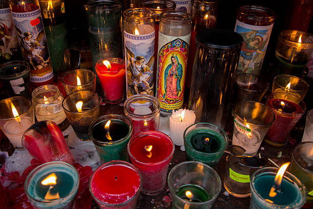 Candles for religious offerings stock photo