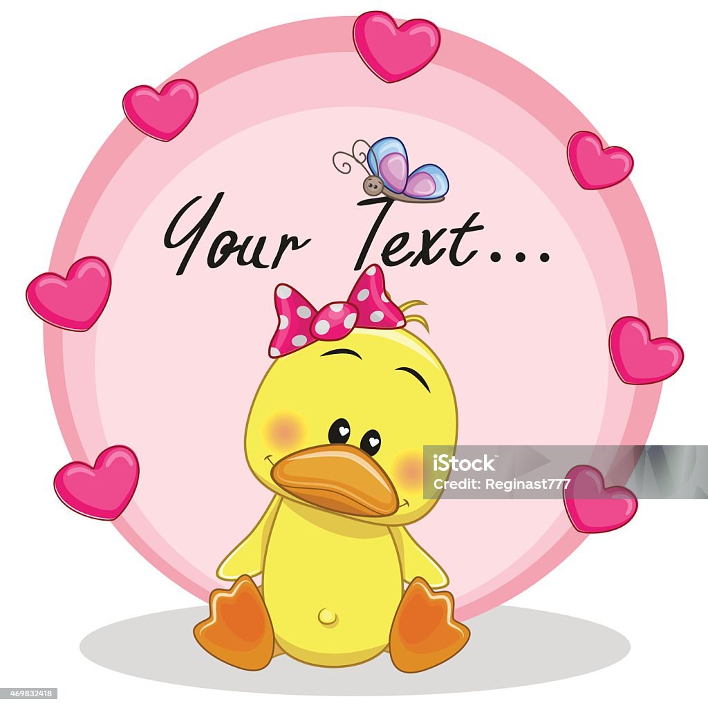 Duck with hearts Greeting card Duck girl with hearts Duck - Bird stock vector