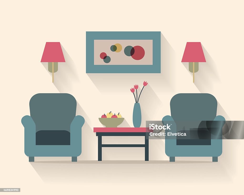 Soft chair with table Room with soft chair with table and window. Flat style vector illustration. 2015 stock vector