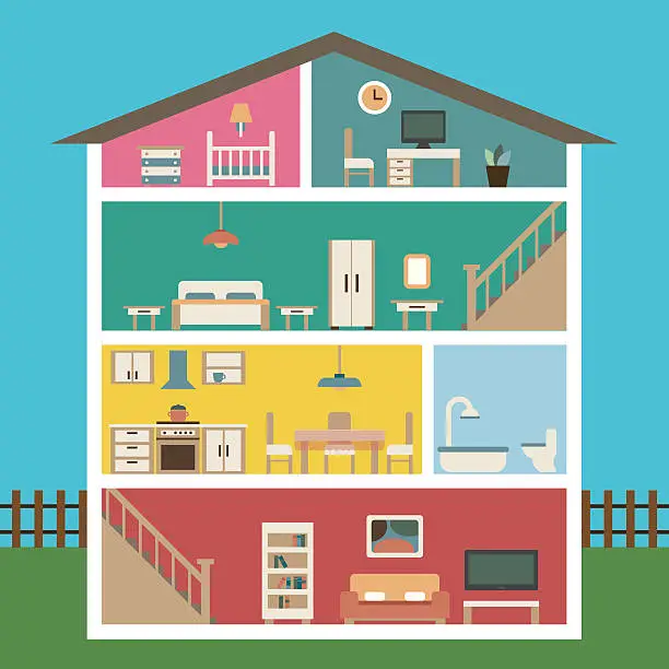 Vector illustration of House in cut flat illustration