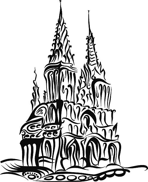 rys z katoliczka kościół w gotyk - nave stock illustrations