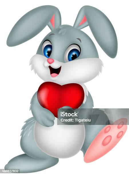 Cartoon Rabbit Holding Red Heart Stock Illustration - Download Image Now - 2015, Animal, Cartoon