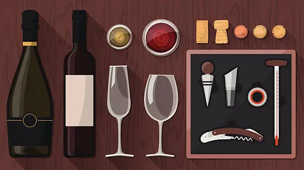 Vector illustration of Wine tasting toolkit