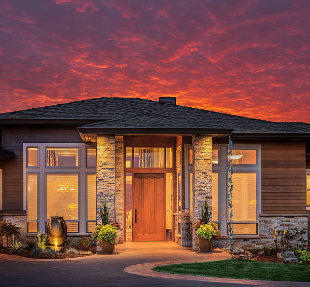 istock Beautiful Home Exterior with Colorful Brilliant Sky 469838432