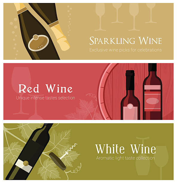 wein banner-set - wein und spirituosenhandlung stock-grafiken, -clipart, -cartoons und -symbole