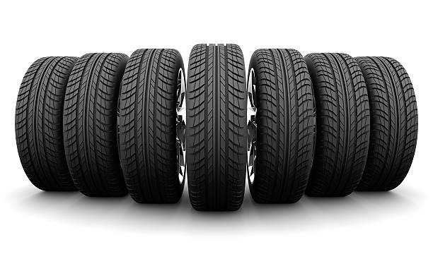istock Wedge of seven car wheels. Isolated on white background 469838986