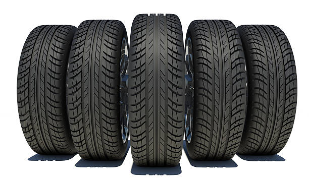 istock Wedge of five car wheels. Isolated on white background 469838988