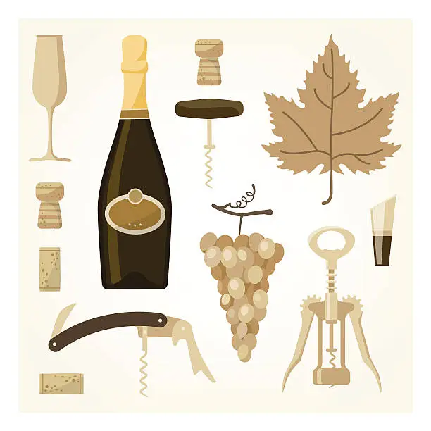 Vector illustration of White wine icons against white background