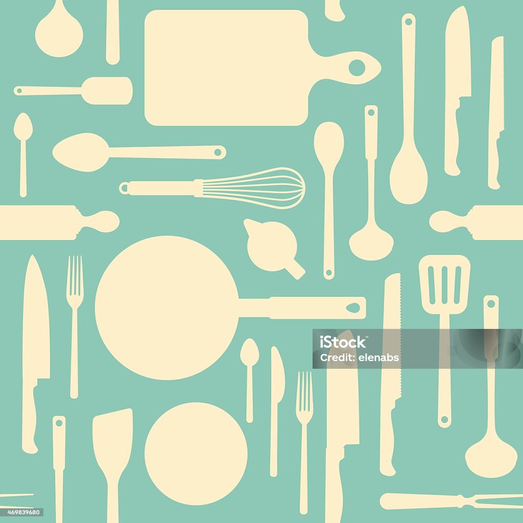 Vintage kitchen tools pattern Vintage kitchen and cooking tools seamless pattern with kitchenware equipment on light blue background Cooking stock vector