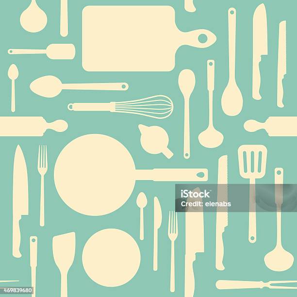 Vintage Kitchen Tools Pattern Stock Illustration - Download Image Now - Cooking, Pattern, Backgrounds