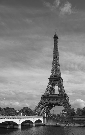 View from the embankment on the Eiffel Tower, black-and-white