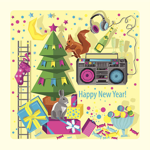 stockillustraties, clipart, cartoons en iconen met happy new year - xmas tree