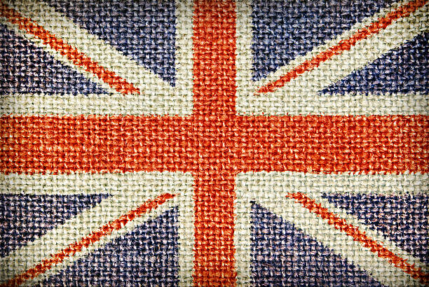 istock Texture  coarse cloth with  image of the Union Jack. 469847123