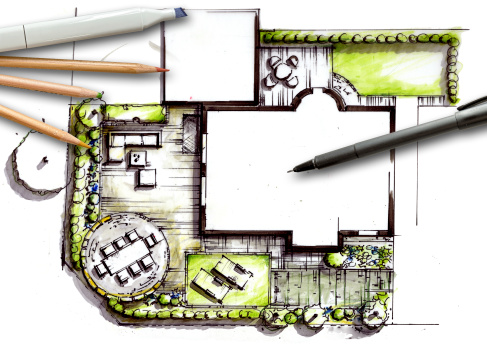 Garden planning - hand-drawn design of a formal garden