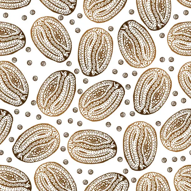 Vector illustration of Coffee Theme Ethnic Seamless Pattern