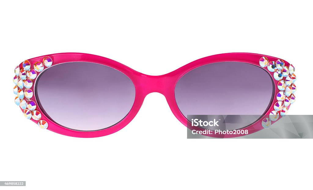 Pink Sunglasses Front of Pink Fashion Sunglasses with Rhinestone Bling Isolated on White. Bling Bling Stock Photo