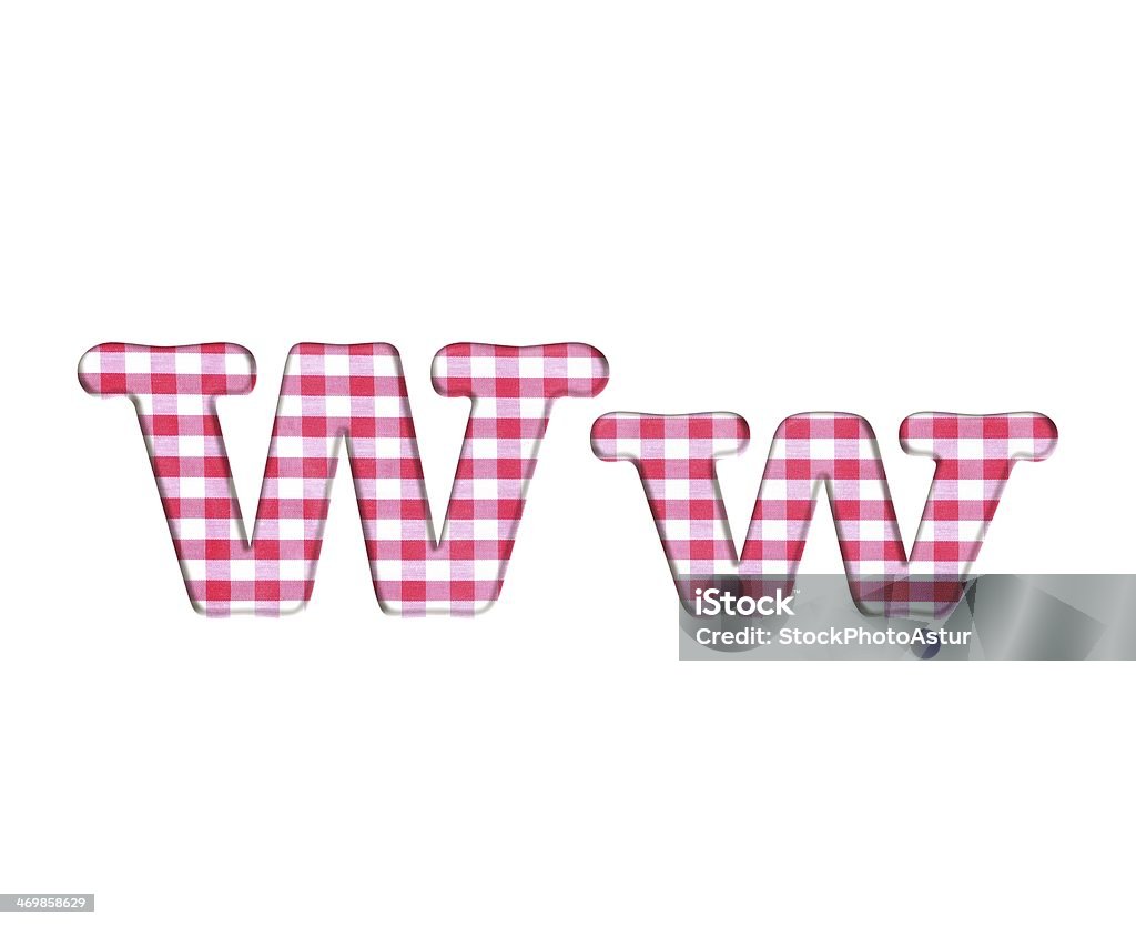 Abc fabric gingham, letter W. Abc red checkered fabric closeup tablecloth texture, letter W. Alphabet Stock Photo