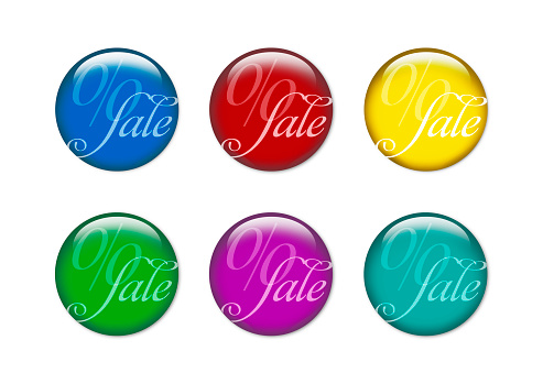 Colourful percentage and sale buttons isolated